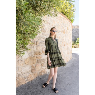 B238 - Black - BEACHWEAR GREEN & BLACK EMBROIDERY- (B238)