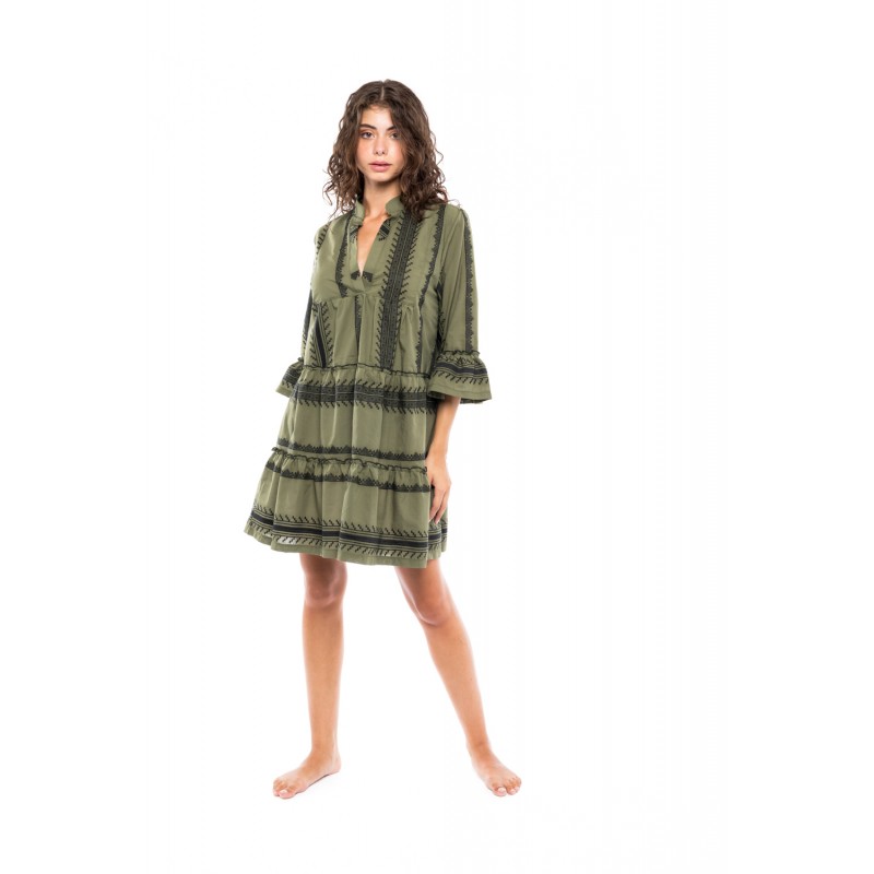 B238 - Oil Green - BEACHWEAR GREEN & BLACK EMBROIDERY- (B238)