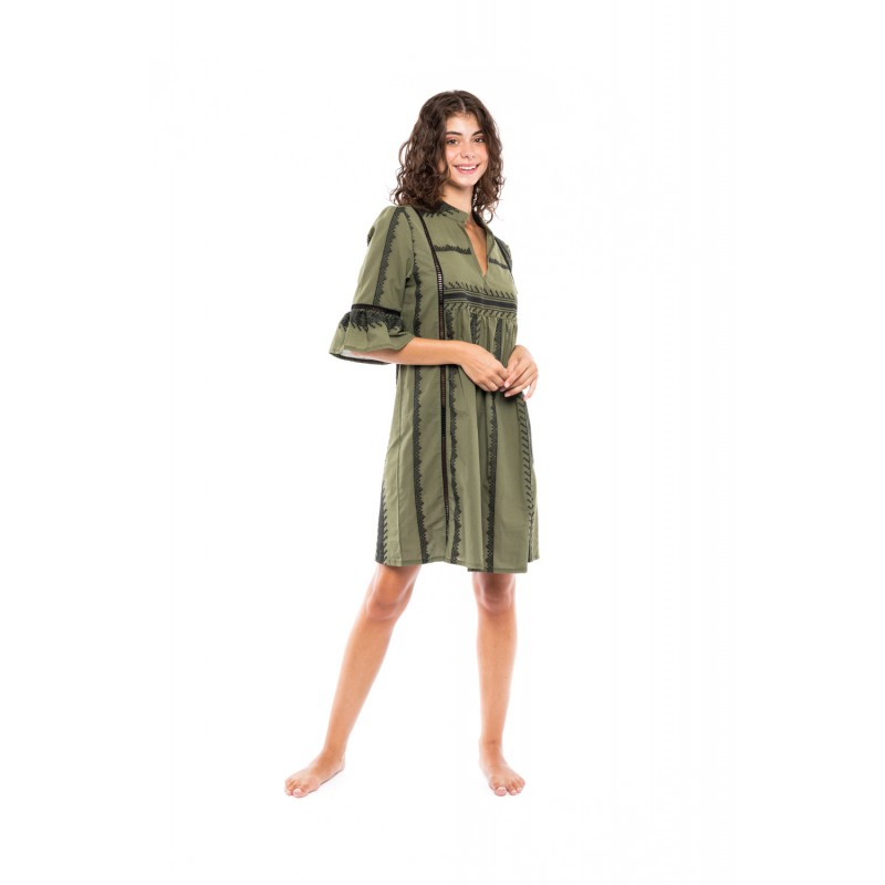 B240 - Black - BEACHWEAR GREEN & BLACK EMBROIDERY- (B240)