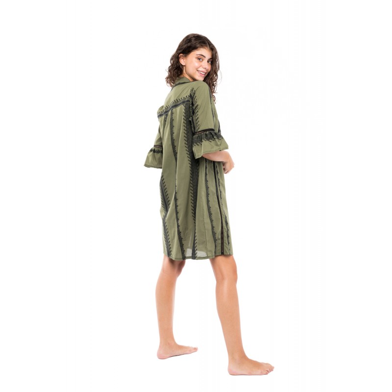 B240 - Black - BEACHWEAR GREEN & BLACK EMBROIDERY- (B240)