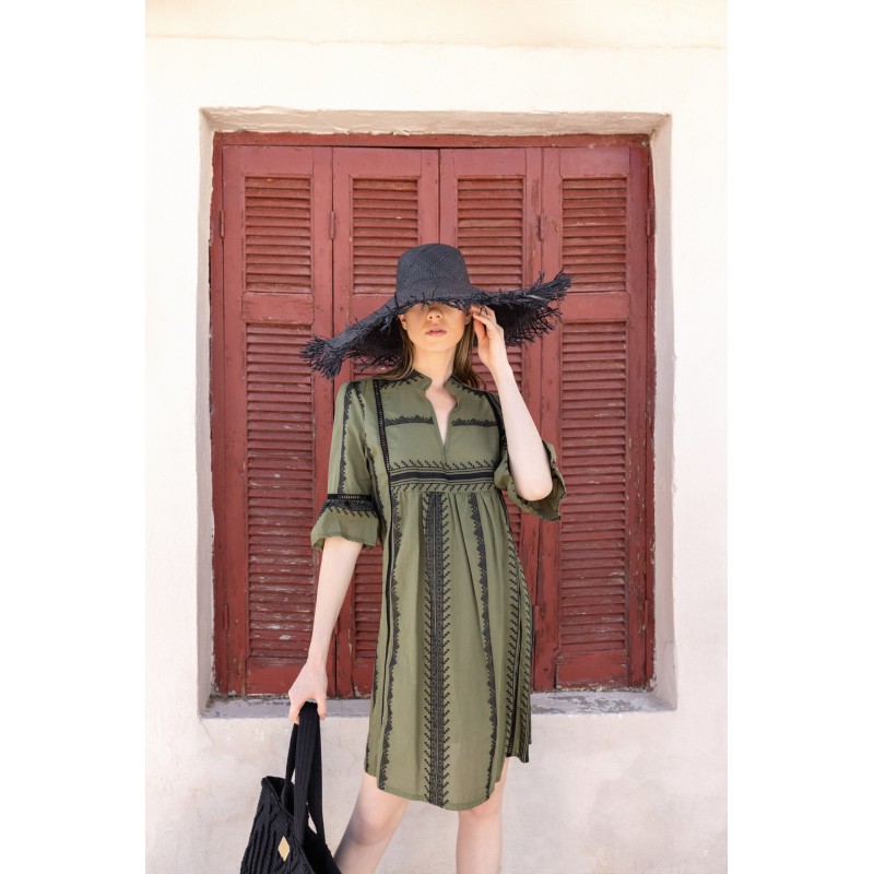 B240 - Oil Green - BEACHWEAR GREEN & BLACK EMBROIDERY- (B240)