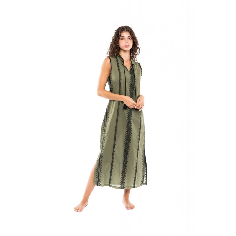 B241 - Black - BEACHWEAR GREEN & BLACK EMBROIDERY- (B241)