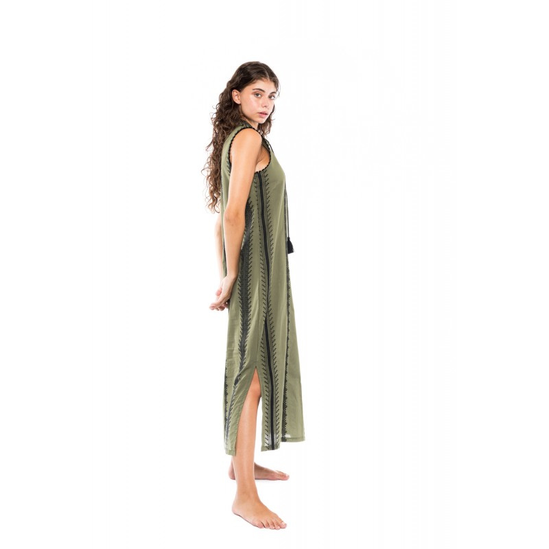 B241 - Black - BEACHWEAR GREEN & BLACK EMBROIDERY- (B241)
