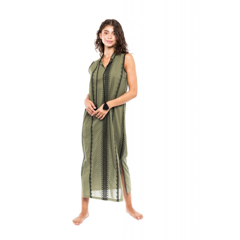 B241 - Black - BEACHWEAR GREEN & BLACK EMBROIDERY- (B241)