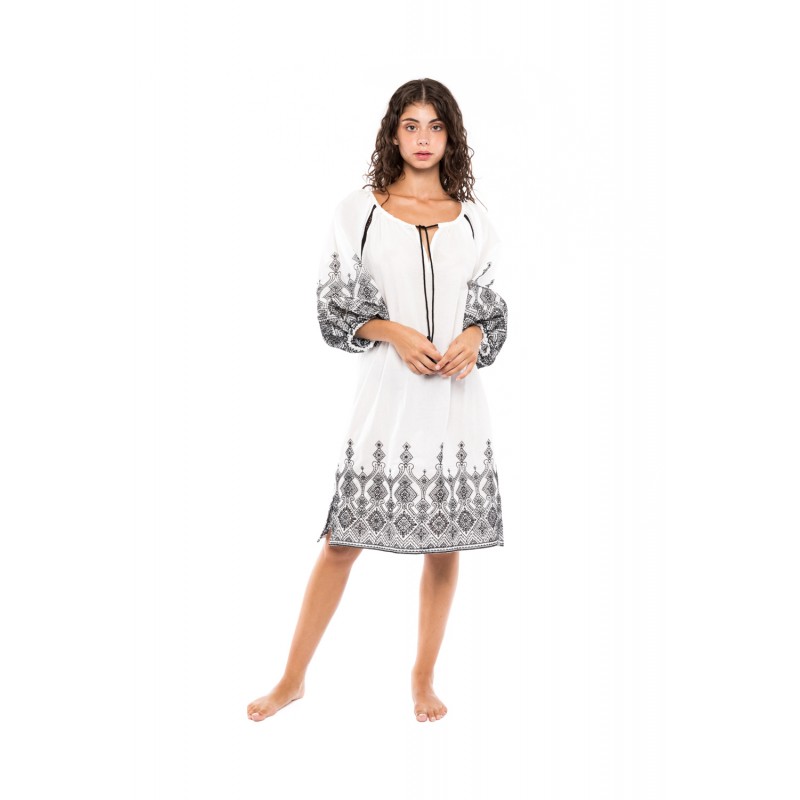 B277 - White - BEACHWEAR EMBROIDERY BLACK- (B277) B277 - White - BEACHWEAR EMBROIDERY BLACK- (B277)