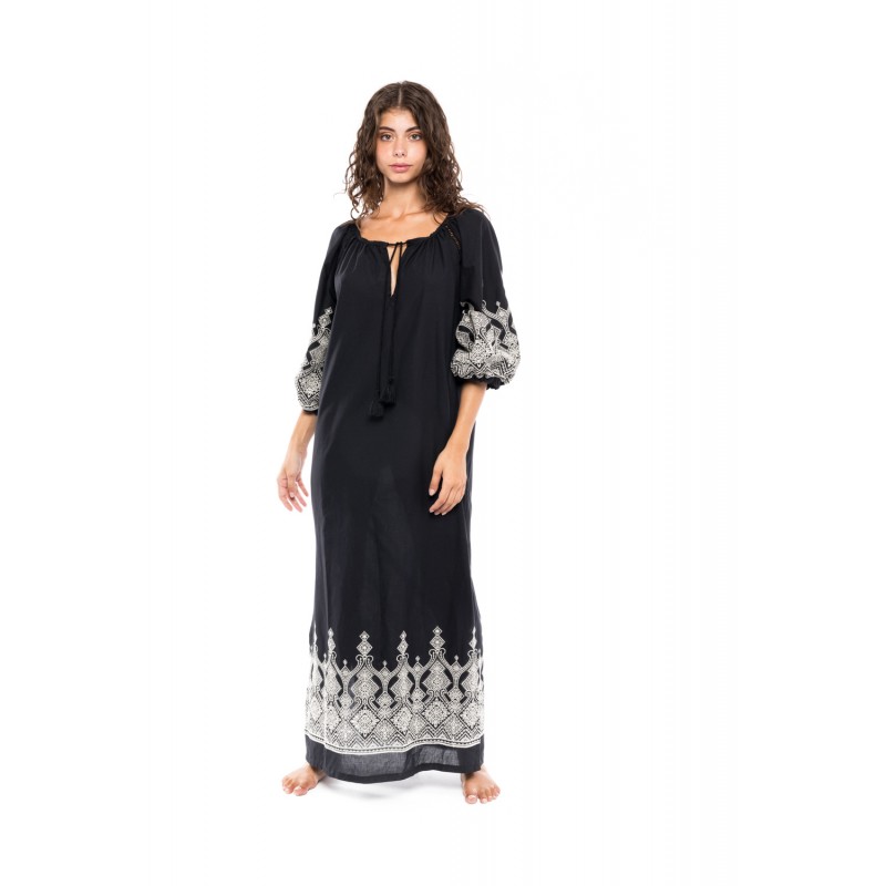 B278 - White - BEACHWEAR EMBROIDERY BLACK- (B278)