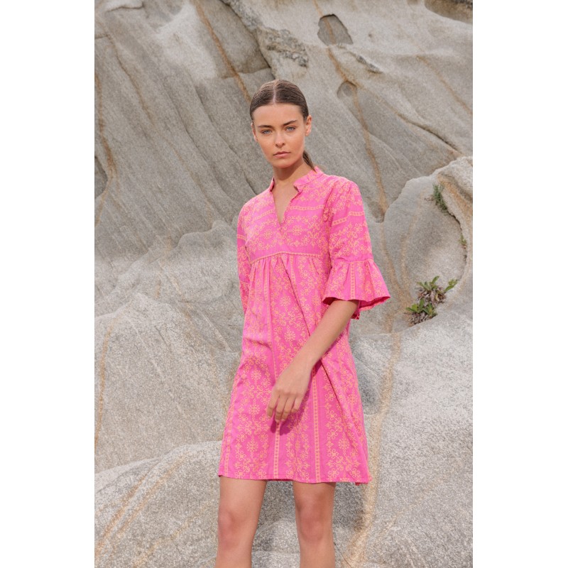 B320 - Hot Pink - BEACHWEAR EMBROIDERY ORANGE- (B320)