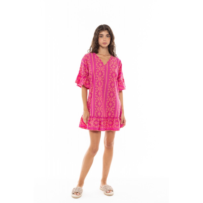 B322 - Hot Pink - BEACHWEAR EMBROIDERY ORANGE- (B322) B322 - Hot Pink - BEACHWEAR EMBROIDERY ORANGE- (B322)
