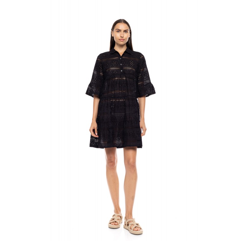 B650 - Black - BEACHWEAR FLOWER EMBRODERY- (B650) B650 - Black - BEACHWEAR FLOWER EMBRODERY- (B650)