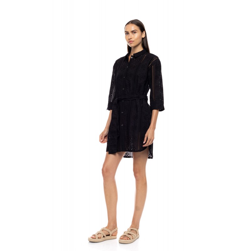 B651 - Black - BEACHWEAR FLOWER EMBRODERY- (B651)
