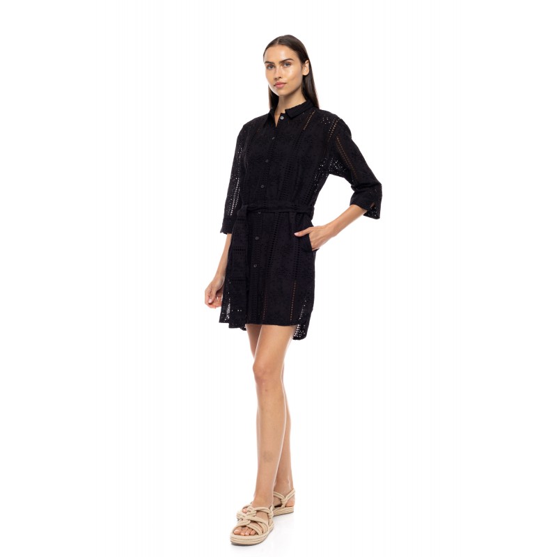 B651 - Black - BEACHWEAR FLOWER EMBRODERY- (B651)
