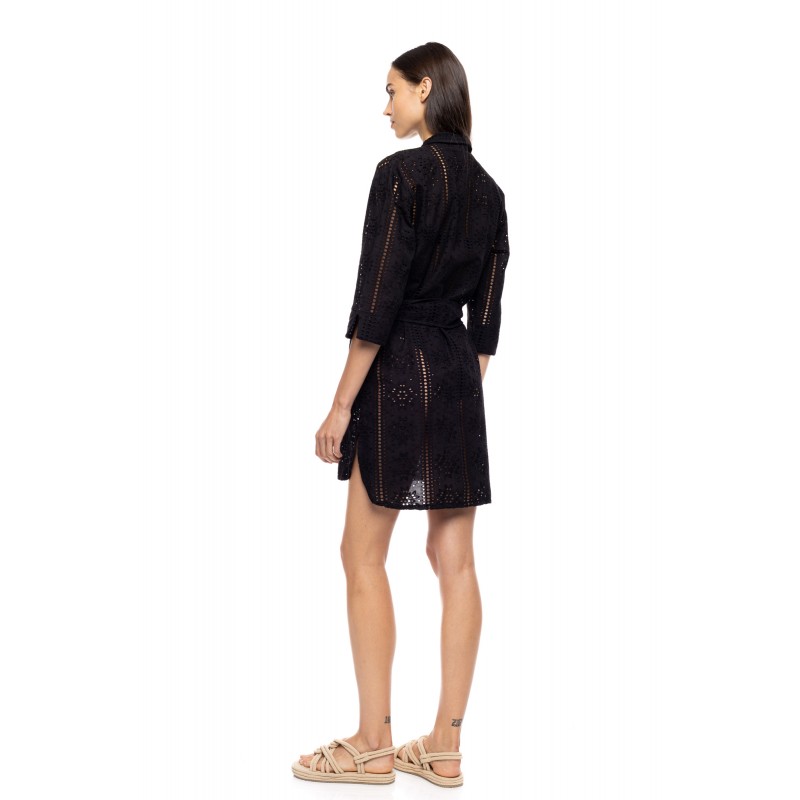 B651 - Black - BEACHWEAR FLOWER EMBRODERY- (B651)