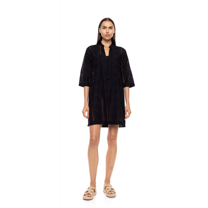 B652 - Black - BEACHWEAR FLOWER EMBRODERY- (B652) B652 - Black - BEACHWEAR FLOWER EMBRODERY- (B652)
