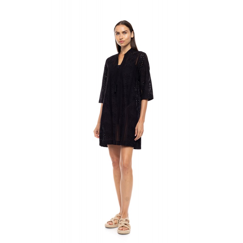 B652 - Black - BEACHWEAR FLOWER EMBRODERY- (B652) B652 - Black - BEACHWEAR FLOWER EMBRODERY- (B652)