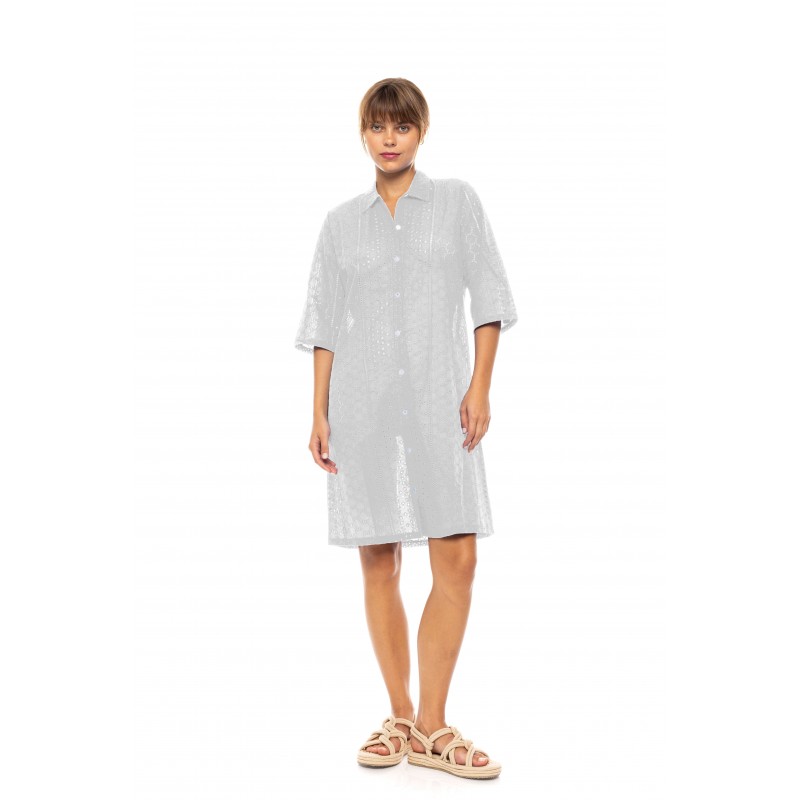 BN-303 - White - Beachwear Buttoned Embrodery- (BN-303)