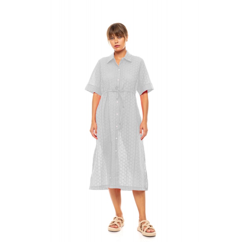 BN-305 - White - Beachwear Long Buttoned Embrodery- (BN-305) BN-305 - White - Beachwear Long Buttoned Embrodery- (BN-305)