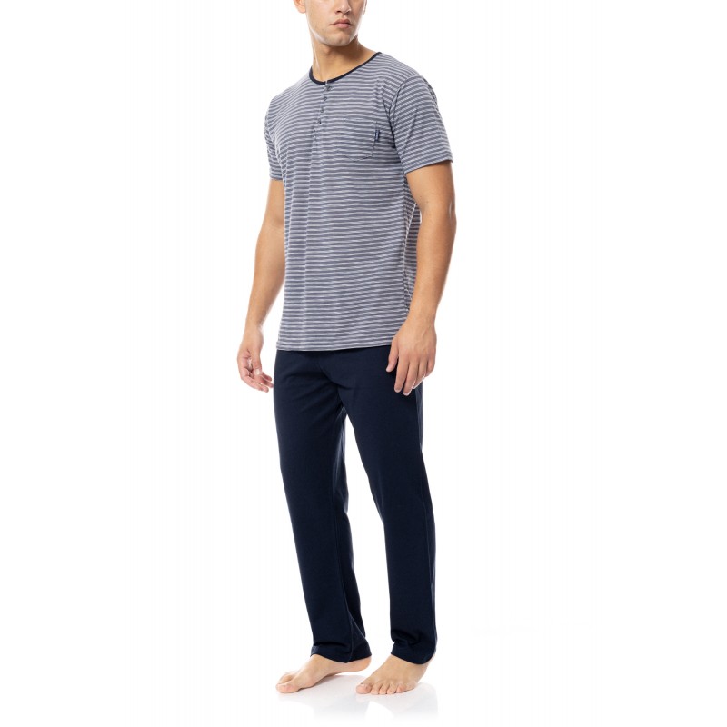 S-M480 - Yacht Blue - PYJAMA STRIPE 3PCS- (S-M480)