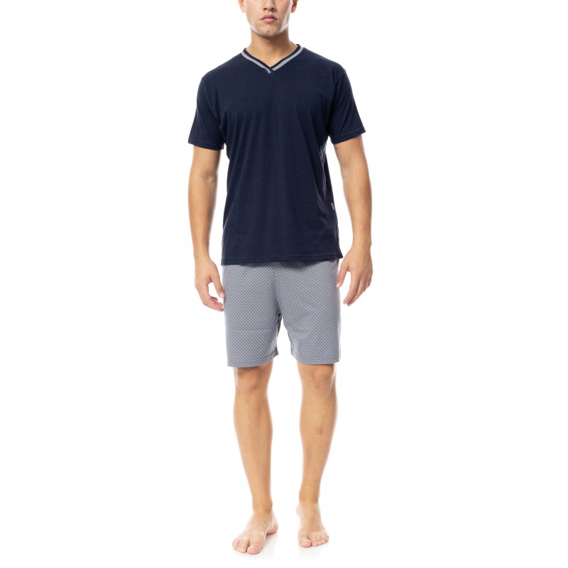 S-M543 - Yacht Blue - PYJAMA V-NECK GREY BICYCLE- (S-M543) S-M543 - Yacht Blue - PYJAMA V-NECK GREY BICYCLE- (S-M543)