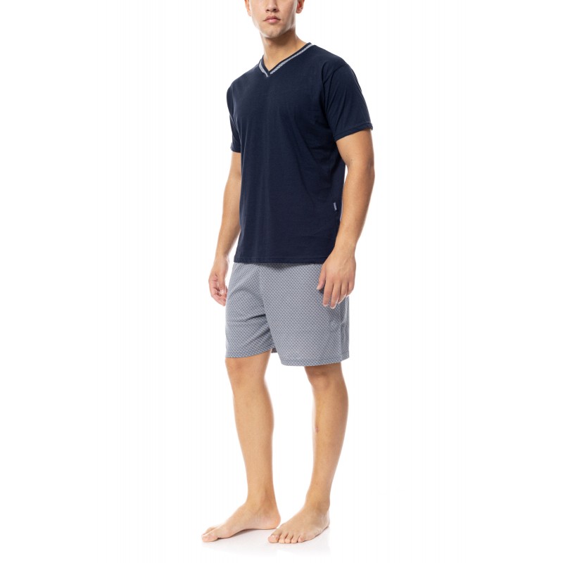 S-M543 - Yacht Blue - PYJAMA V-NECK GREY BICYCLE- (S-M543) S-M543 - Yacht Blue - PYJAMA V-NECK GREY BICYCLE- (S-M543)