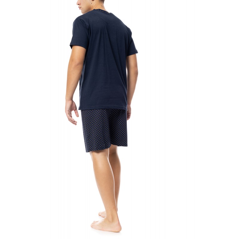 S-M552 - Yacht Blue - PYJAMA V-NECK YELLOW DOT- (S-M552) S-M552 - Yacht Blue - PYJAMA V-NECK YELLOW DOT- (S-M552)