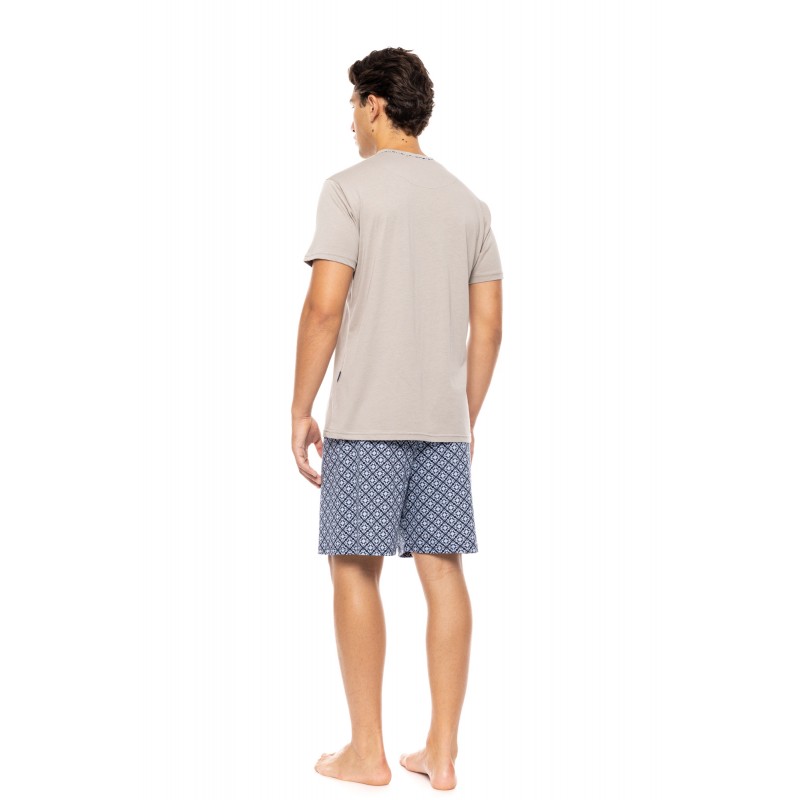 S-M561 - Sand - PYJAMA V NAVY BOTANY- (S-M561) S-M561 - Sand - PYJAMA V NAVY BOTANY- (S-M561)