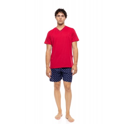 S-M601 - Red - PYJAMA V-NECK RETRO BIKE- (S-M601)