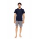 S-M605 - Yacht Blue - PYJAMA V-NECK PETIT PLAID- (S-M605) S-M605 - Yacht Blue - PYJAMA V-NECK PETIT PLAID- (S-M605)