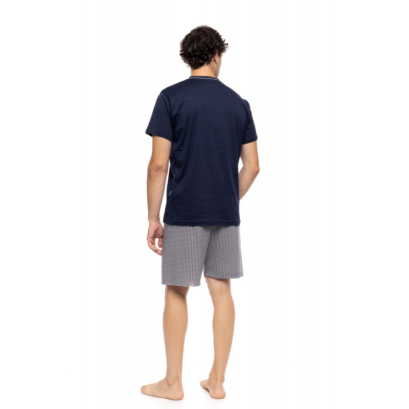 S-M605 - Yacht Blue - PYJAMA V-NECK PETIT PLAID- (S-M605) S-M605 - Yacht Blue - PYJAMA V-NECK PETIT PLAID- (S-M605)