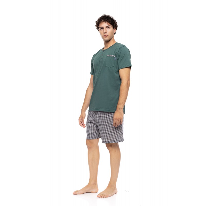 S-M606 - Sea Green - PYJAMA 3PCS PETIT PLAID- (S-M606)
