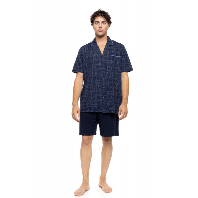 S-M619 - Type - PYJAMA BUTTONED SHORTS BLUE NIGHTS- (S-M619)