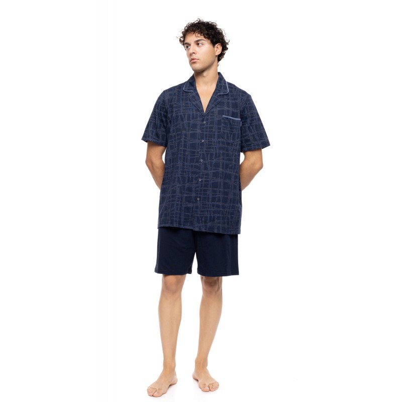 S-M619 - Type - PYJAMA BUTTONED SHORTS BLUE NIGHTS- (S-M619)
