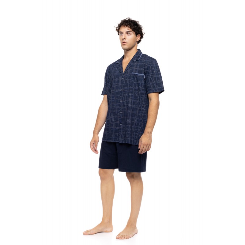 S-M619 - Type - PYJAMA BUTTONED SHORTS BLUE NIGHTS- (S-M619)