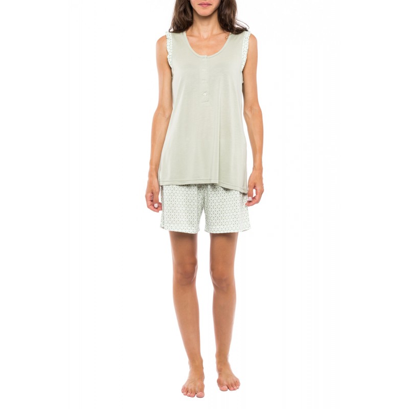 S1116 - Type - PYJAMA SHORTS GREEN GEOMETRIC- (S1116)