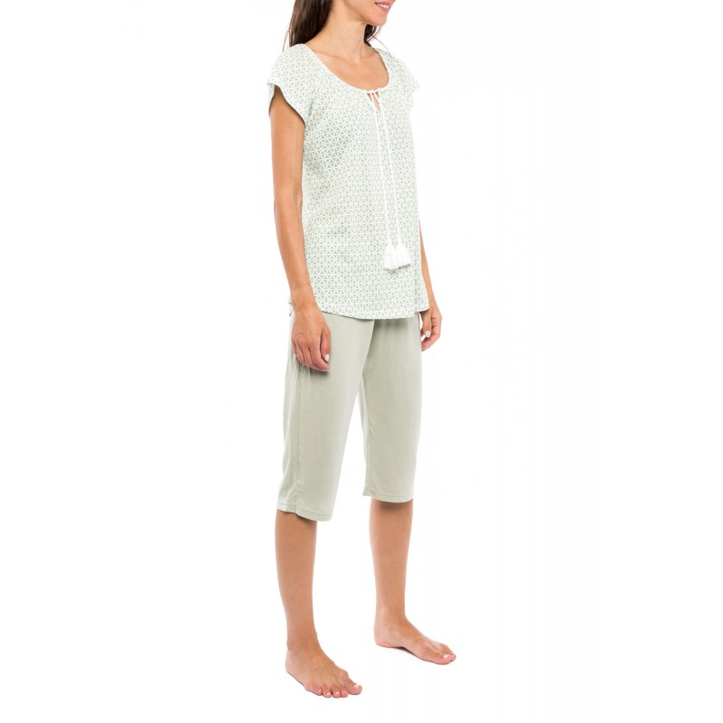 S1120 - Type - PYJAMA CAPRI GREEN GEOMETRIC- (S1120) S1120 - Type - PYJAMA CAPRI GREEN GEOMETRIC- (S1120)