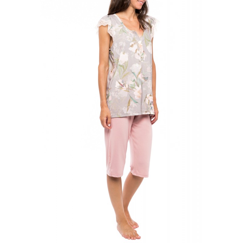 S1139 - Type - PYJAMA CAPRI GREY BLOSSOM- (S1139)