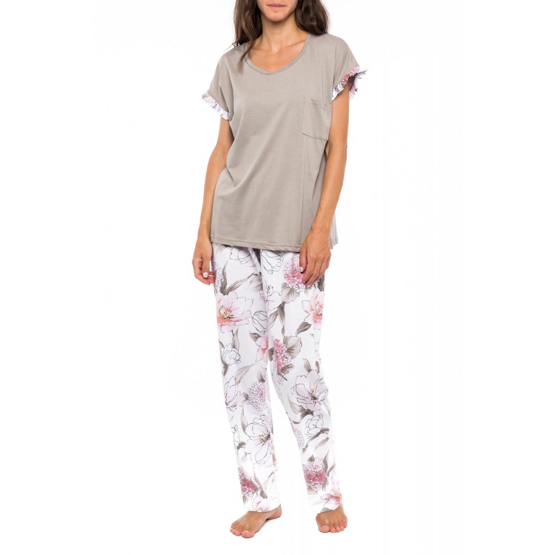 S1145 - Type - PYJAMA LONG PANTS  PINK FLOWER- (S1145)