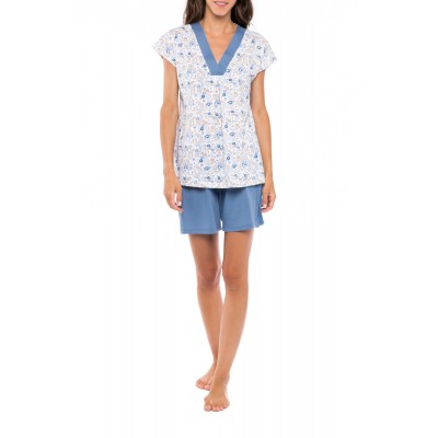 S1155 - Type - PYJAMA V  BLUE FLOWER- (S1155)