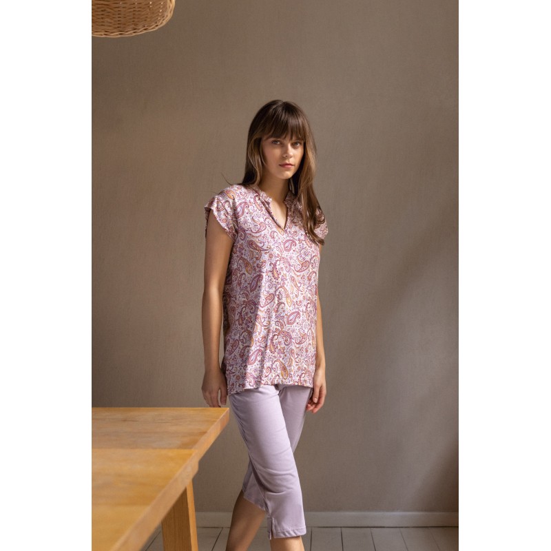 S1243 - Type - PYJAMA CAPRI VIOLETE PAISLEY- (S1243)