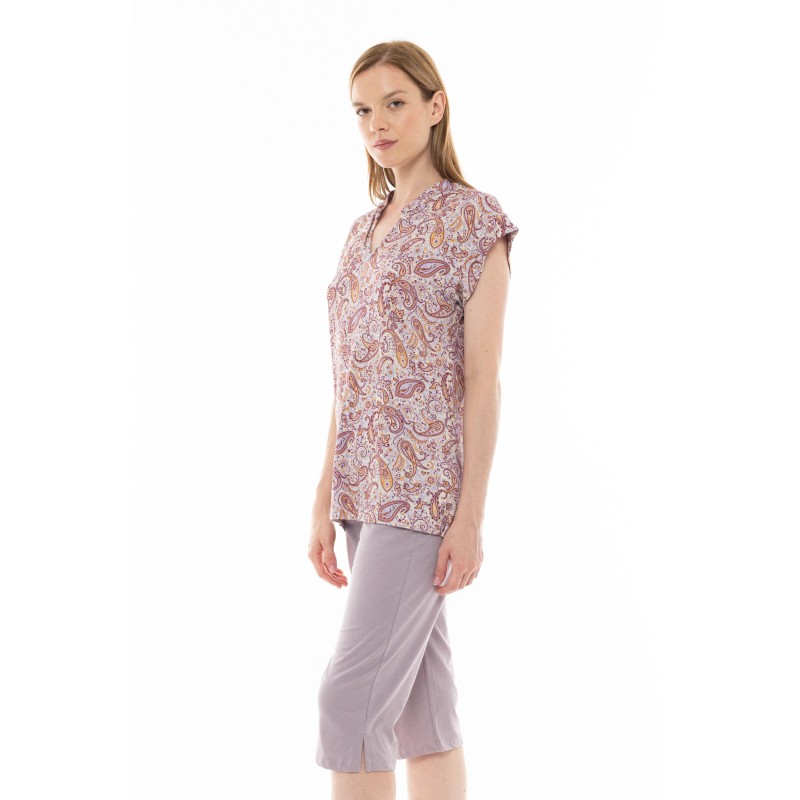 S1243 - Type - PYJAMA CAPRI VIOLETE PAISLEY- (S1243)
