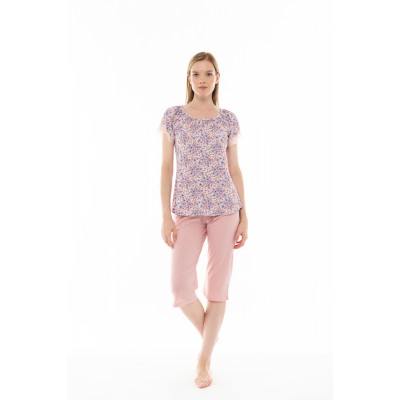 S1250 - Type - PYJAMA CAPRI VIOLETE FLOWER- (S1250)