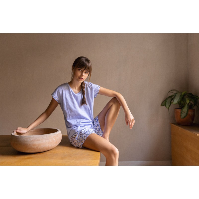S1292 - Type - PYJAMA BLUE FLOWER STRIPE- (S1292) S1292 - Type - PYJAMA BLUE FLOWER STRIPE- (S1292)