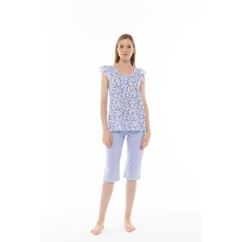 S1295 - Type - PYJAMA BLUE FLOWER STRIPE- (S1295) S1295 - Type - PYJAMA BLUE FLOWER STRIPE- (S1295)