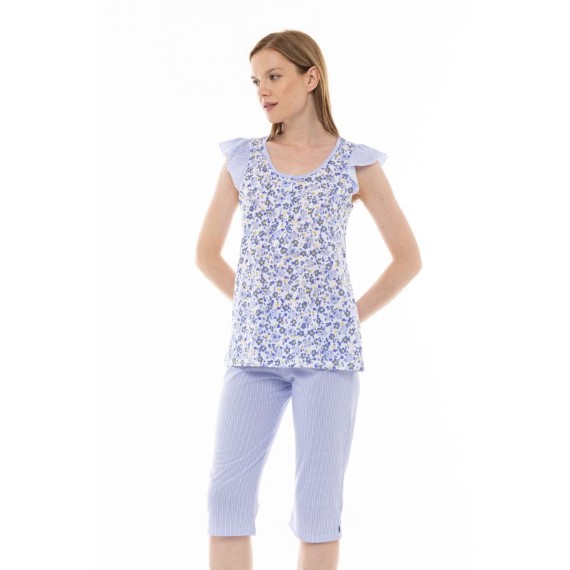 S1295 - Type - PYJAMA BLUE FLOWER STRIPE- (S1295) S1295 - Type - PYJAMA BLUE FLOWER STRIPE- (S1295)