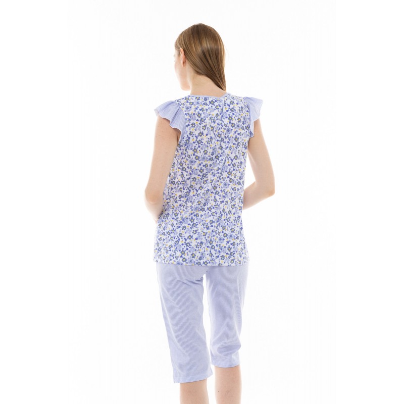 S1295 - Type - PYJAMA BLUE FLOWER STRIPE- (S1295) S1295 - Type - PYJAMA BLUE FLOWER STRIPE- (S1295)