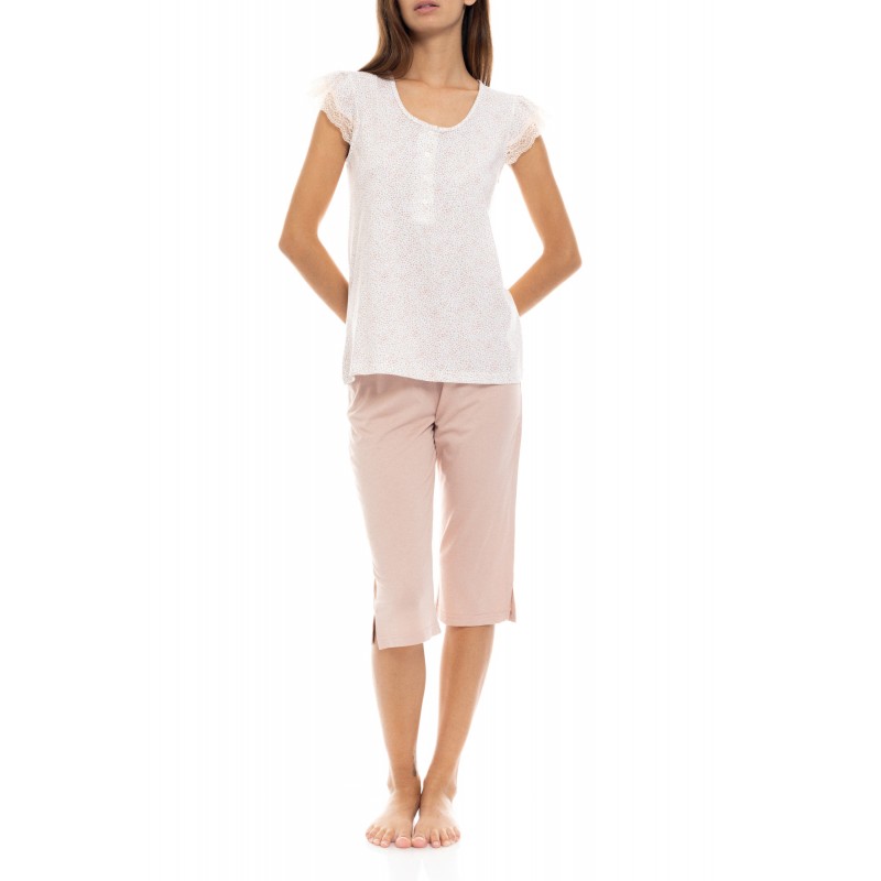 S1322 - Type - PYJAMA CAPRI ROMANTIC FLOWER- (S1322) S1322 - Type - PYJAMA CAPRI ROMANTIC FLOWER- (S1322)