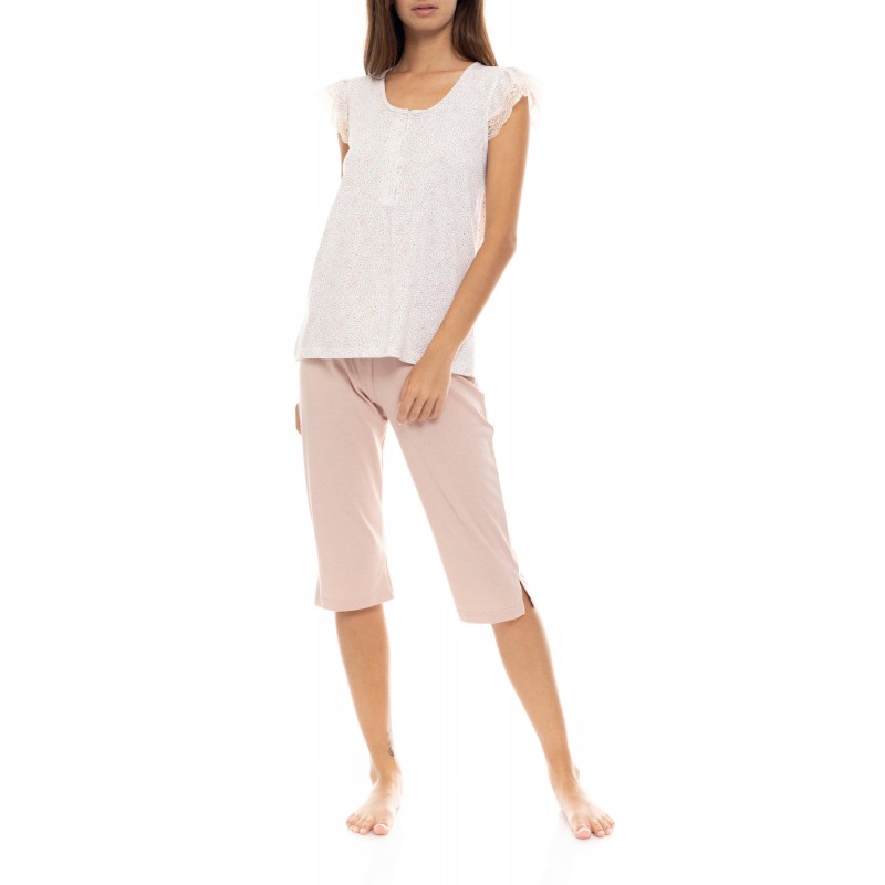 S1322 - Type - PYJAMA CAPRI ROMANTIC FLOWER- (S1322) S1322 - Type - PYJAMA CAPRI ROMANTIC FLOWER- (S1322)