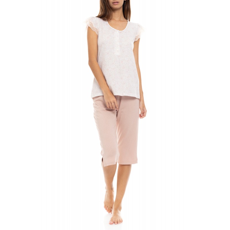 S1322 - Type - PYJAMA CAPRI ROMANTIC FLOWER- (S1322) S1322 - Type - PYJAMA CAPRI ROMANTIC FLOWER- (S1322)