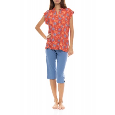 S1406 - Type - PYJAMA CAPRI PANTS BLOOMING FLOWER- (S1406)