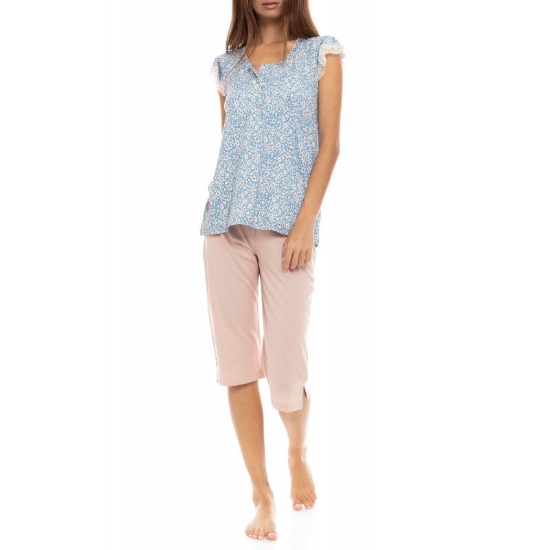 S1412 - Type - PYJAMA CAPRI PANTS BLUE FLOWER- (S1412)