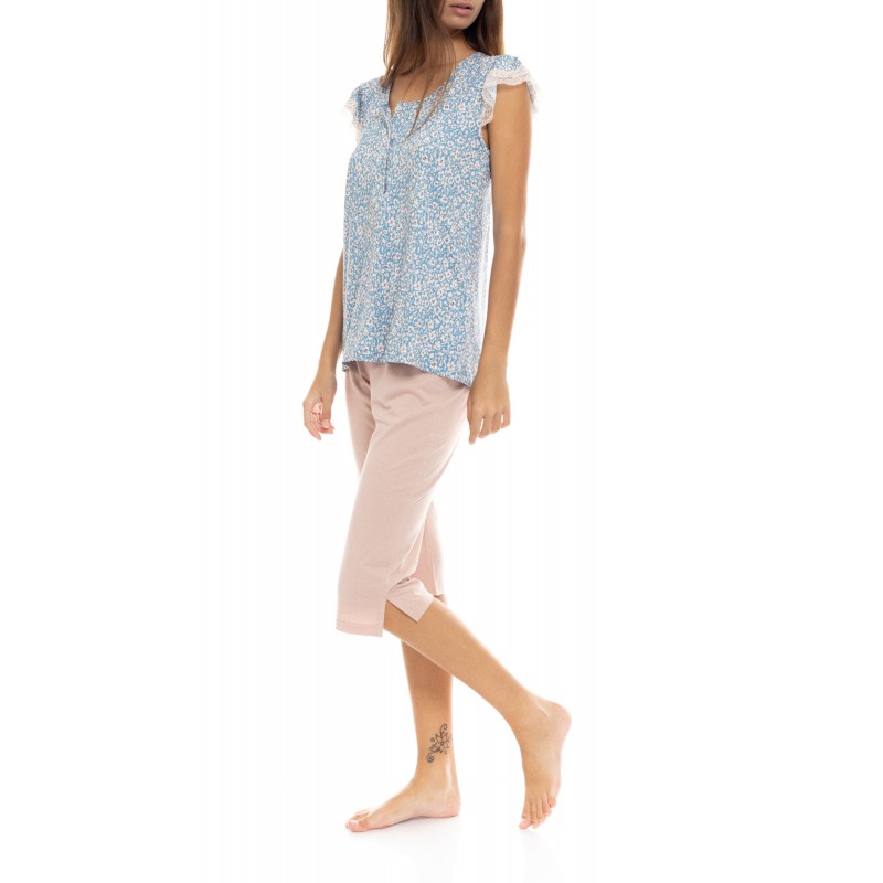 S1412 - Type - PYJAMA CAPRI PANTS BLUE FLOWER- (S1412)